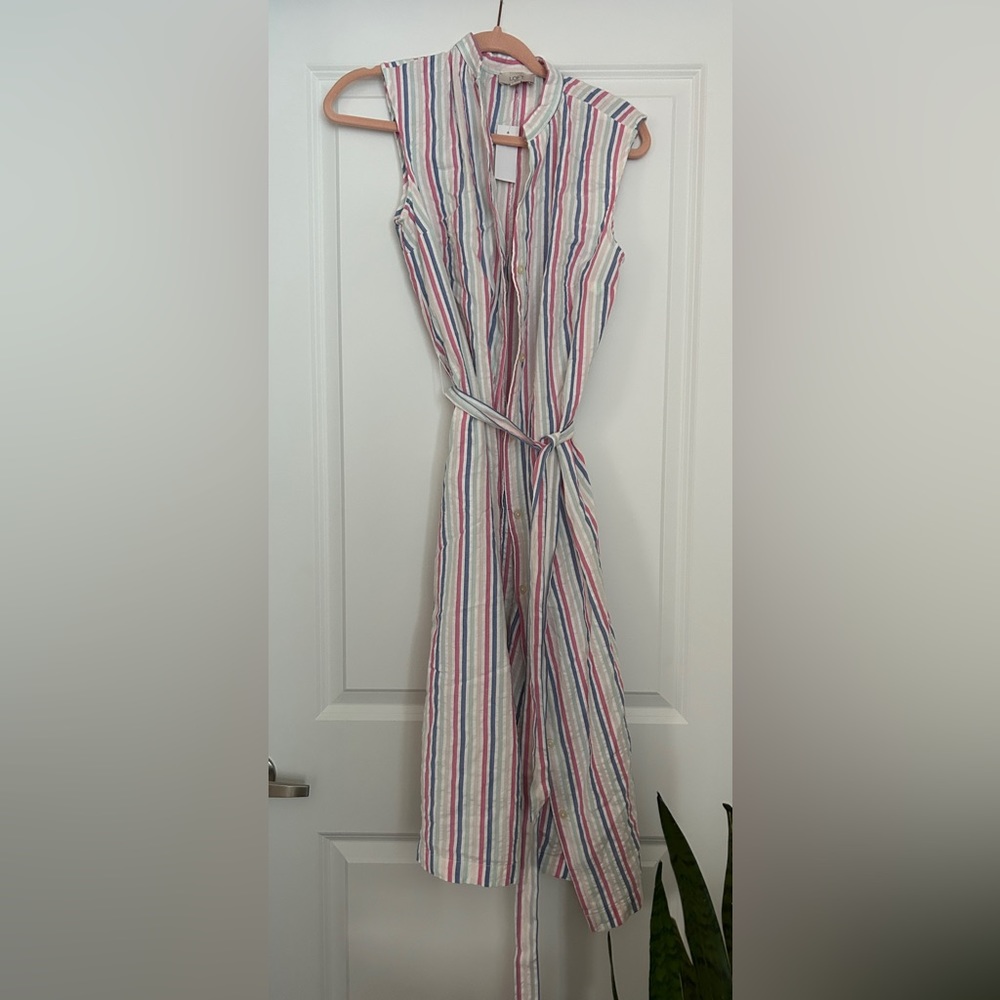 Loft Outlet Striped Multicolor Button-Up Dress, Medium